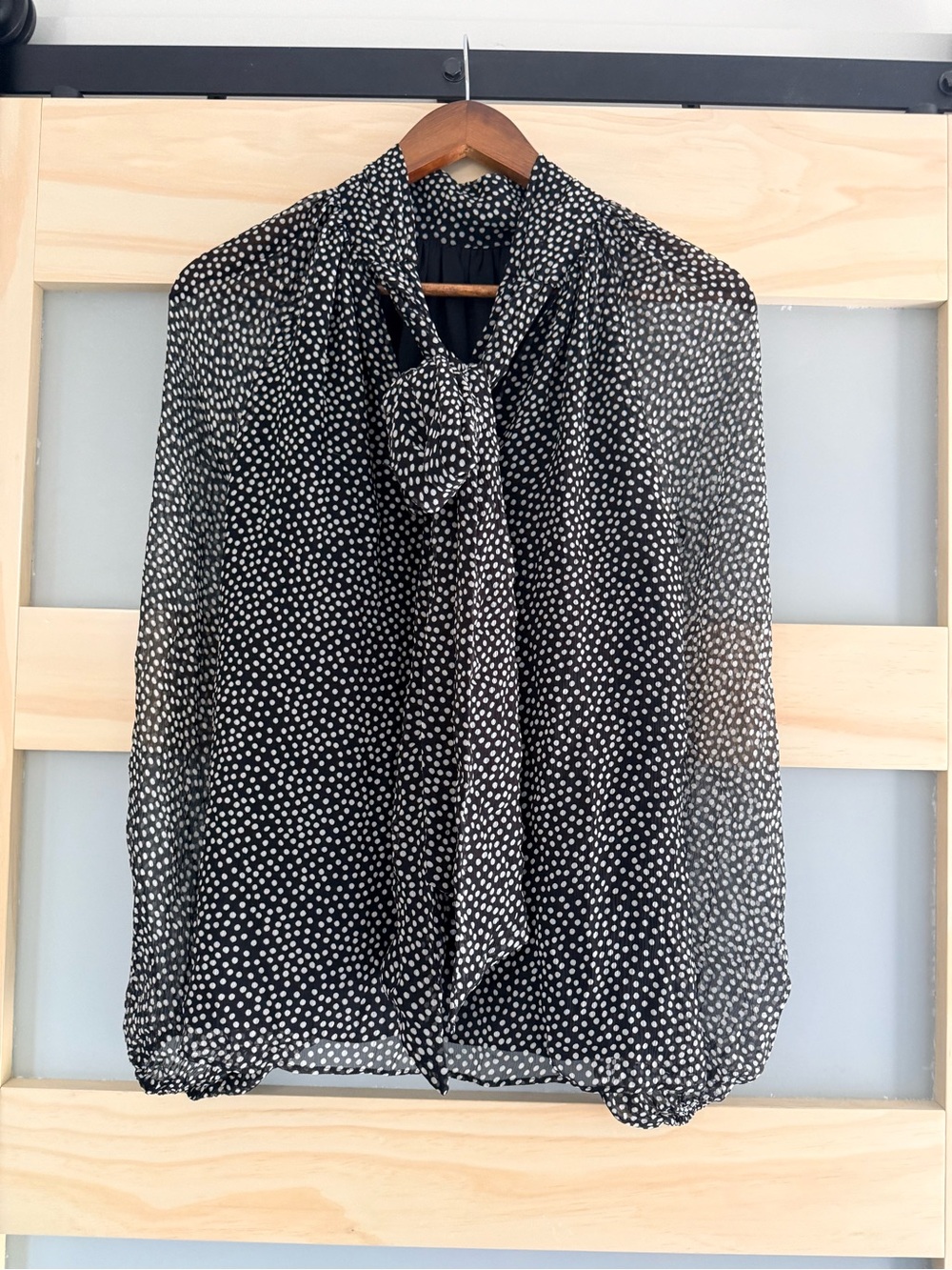 Ramy Brook 100% Silk Polka Dot Tie Neck Blouse Black White S - Picture 2 of 9